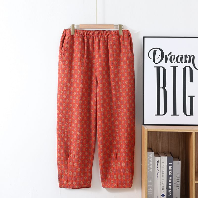 Somnus - Elastische taille, bloemenjacquard cropped pyjamabroek met tonvormige pijpen