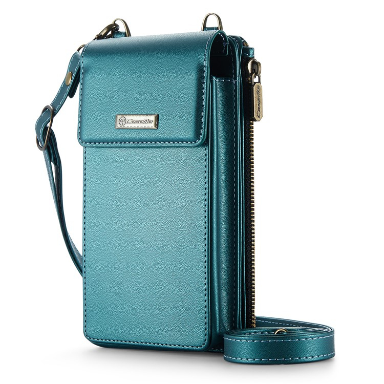 (17x10x3cm) Universal Handy Leder Umhängetasche Portemonnaie Fashion Crossbody Bag (RFID Schutz) - Petrol