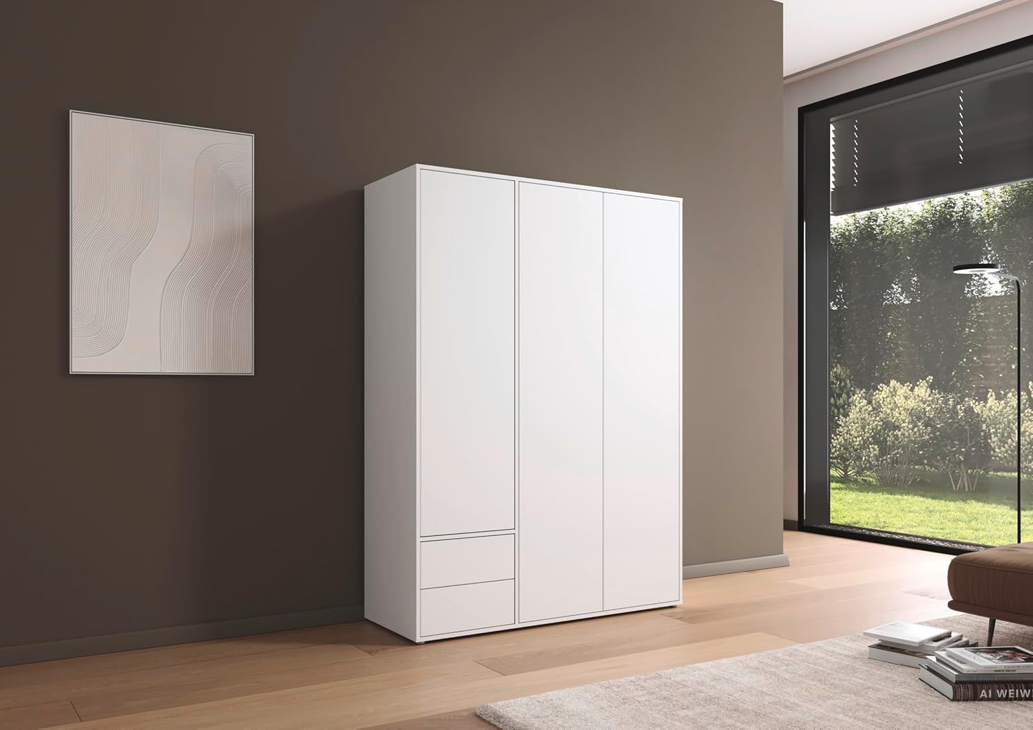Rauch Möbel Nabila Kleiderschrank für Schlafzimmer, Kinderzimmer, Jugendzimmer, Flur, 3-türig, 2 Schubladen, Push-to-Open, mit Zubehör Classic, Farbe Weiß, Breite 140 cm