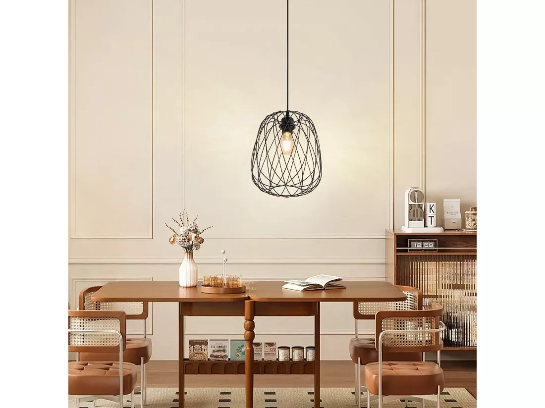 NETTLIFE Suspension Table à manger Suspension Vintage - Suspension E27 Plafonnier Suspension Métal Noir Ronde Suspension