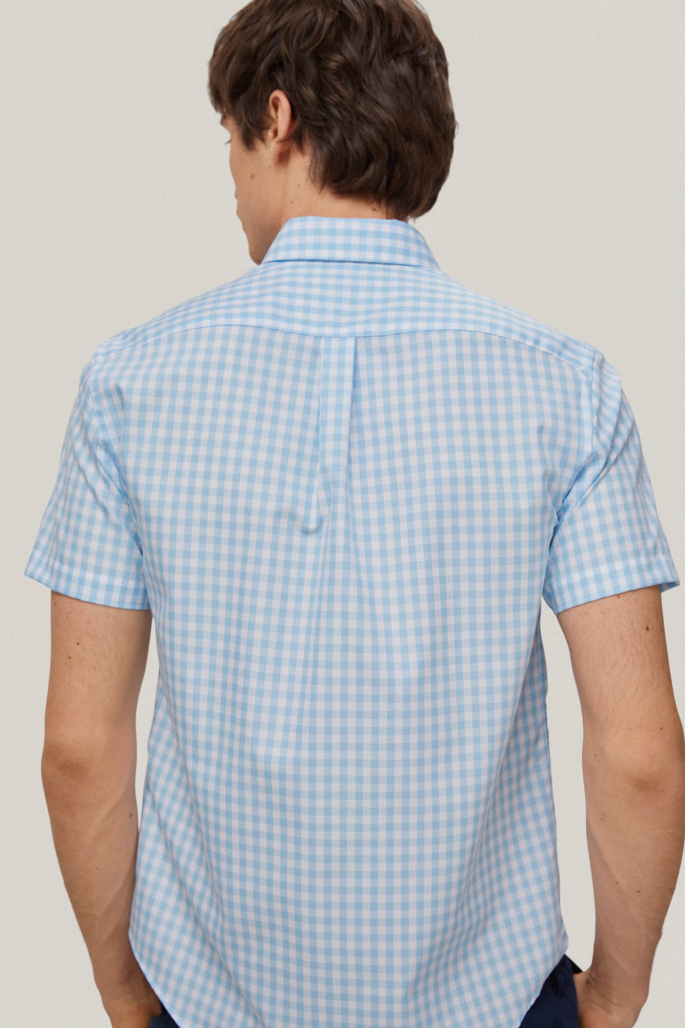 Camisa xadrez de manga curta que não precisa passar - Turquesa