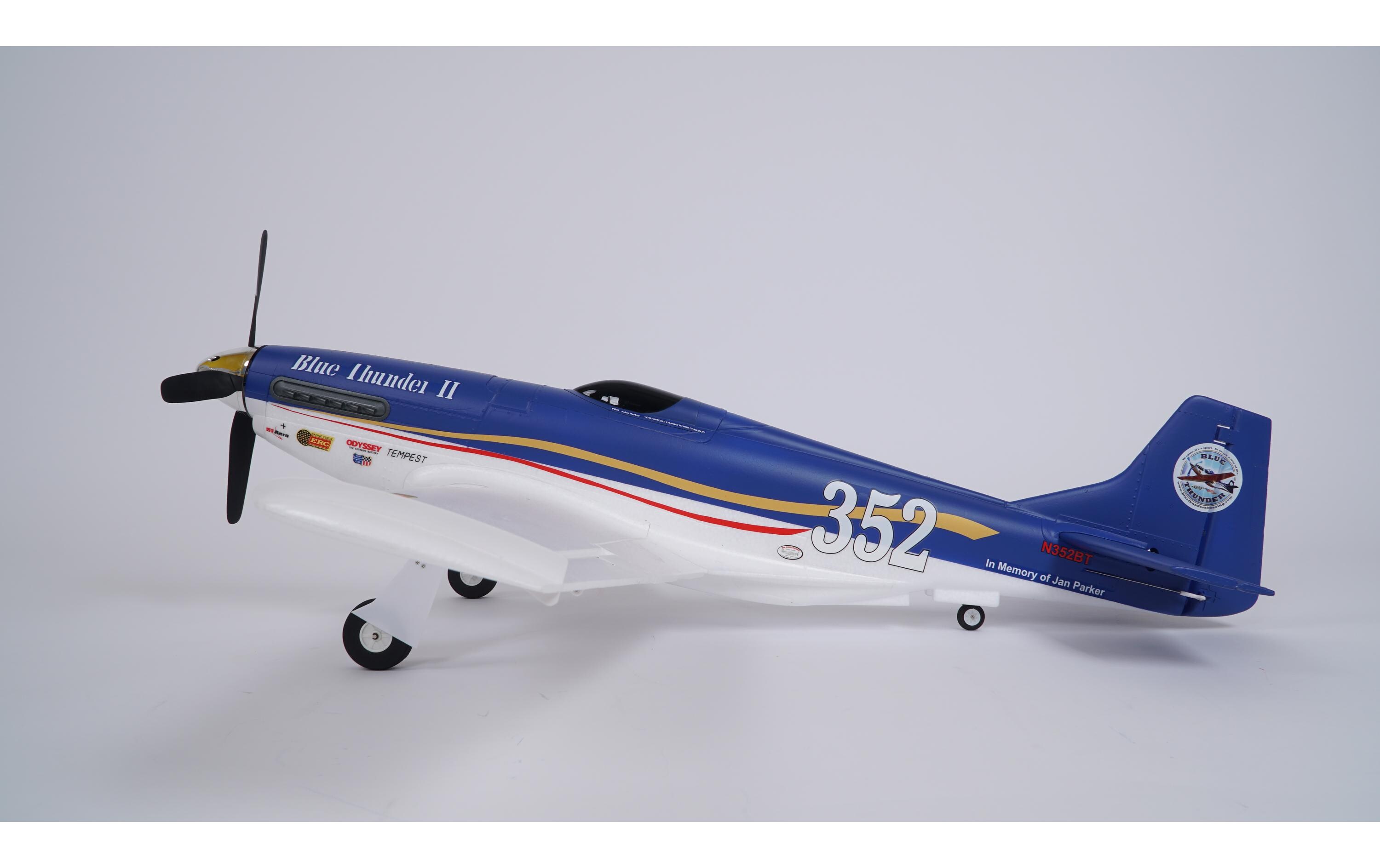 Warbird Mustang P-51 Blue Thunder 1100 mm PNP<br>Airrace Warbird «Blue Thunder» als PNP Modell mit Brushless Antrieb und EInziehfahrwerk