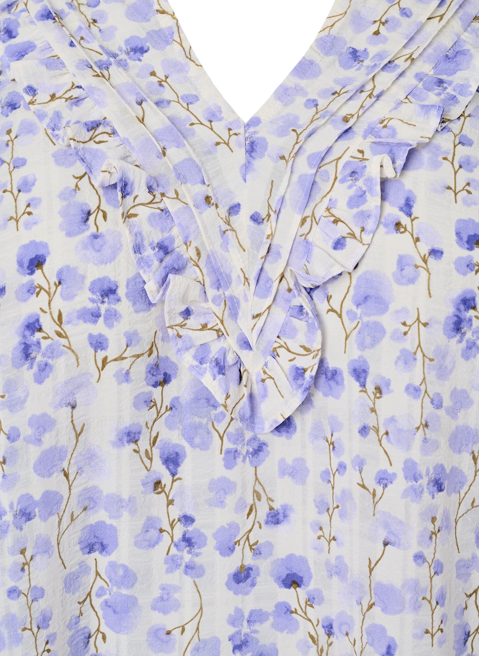 Kortærmet bluse med v-hals og blomsterprint