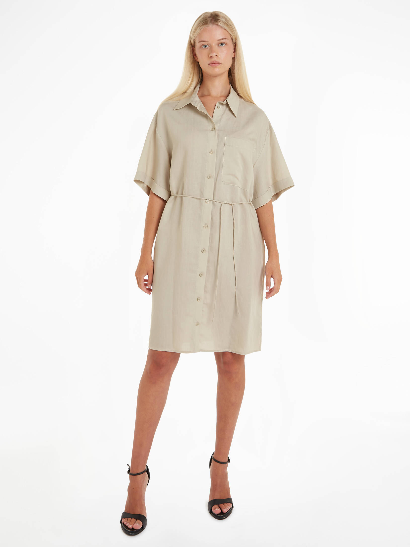 CALVIN KLEIN| Damen Hemdblusenkleid mit Leinen Relaxed Fit