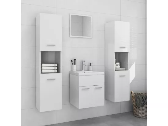 Ensemble de meubles de salle de bain Blanc brillant Aggloméré