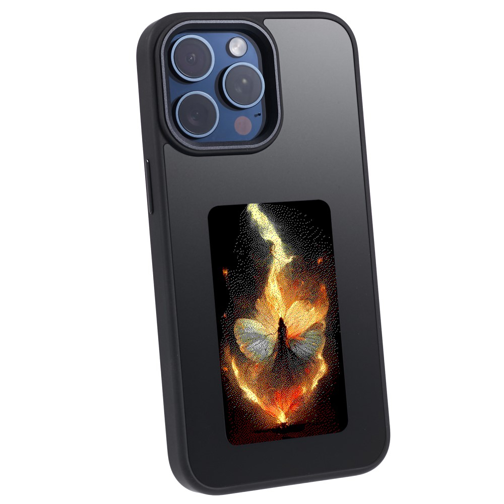 iPhone 15 Pro Max Hybrid Hülle TPU Bumper mit Acryl Rückseite   DIY E-Ink Display mit NFC Technologie - Schwarz