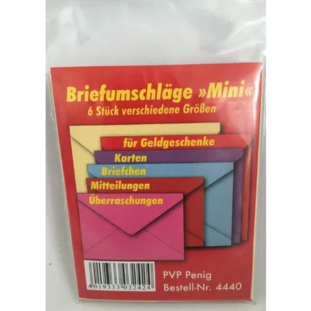 PVP Penig Minibriefumschläge farbig sortiert in verschiedenen Größen, 6 Stück