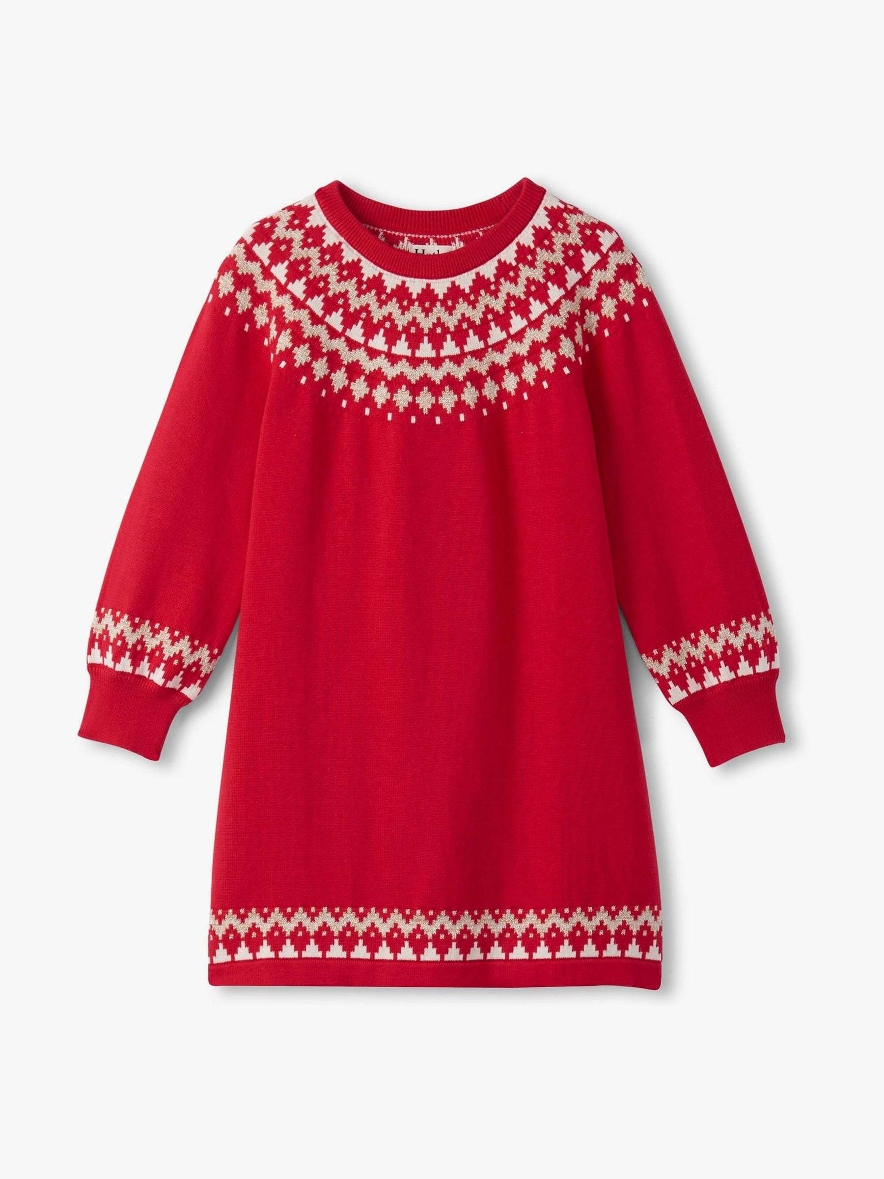 Hatley Chex Red Christmas Fair Isle Swing Jumper Dress