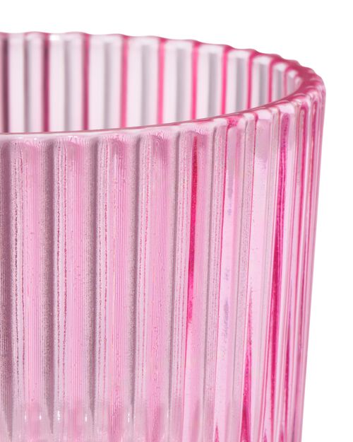 porte bougie S verre strié rose