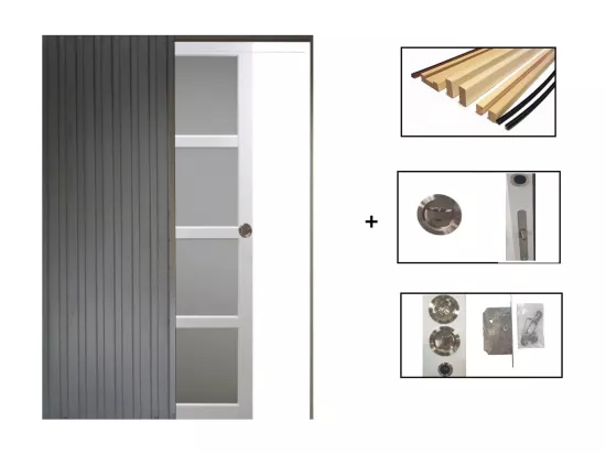 Porte Coulissante Tana Blanc Vitrée H204 X L83 + Systeme De Galandage Et Kit Finition Inclus Gd Menuiseries