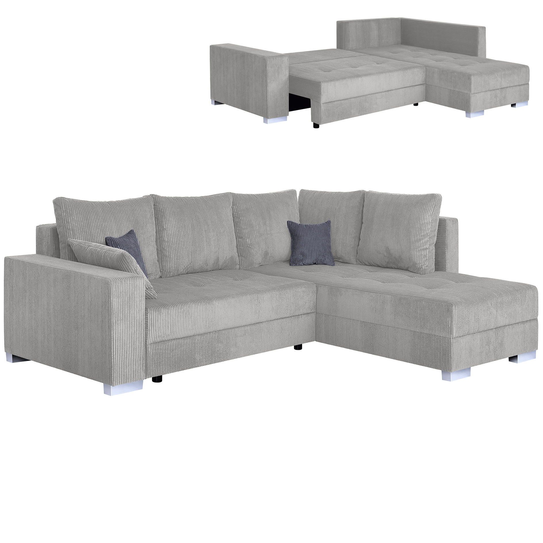 Ecksofa - dove - Cord - Liegefunktion - beidseitig montierbar