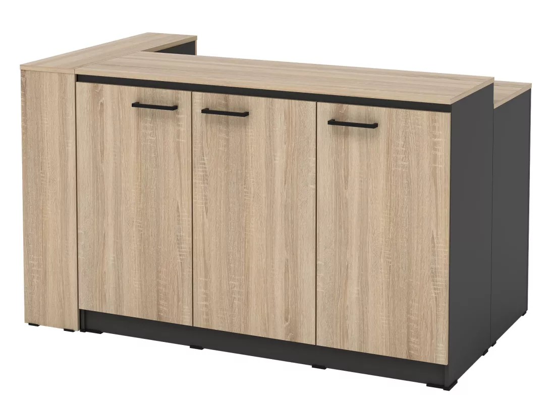 Ensemble îlot central de cuisine + 2 tabourets - Noir et naturel clair - NUSICE