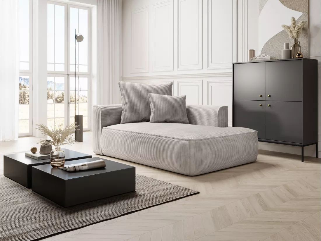 Méridienne droite en velours côtelé beige PINETA