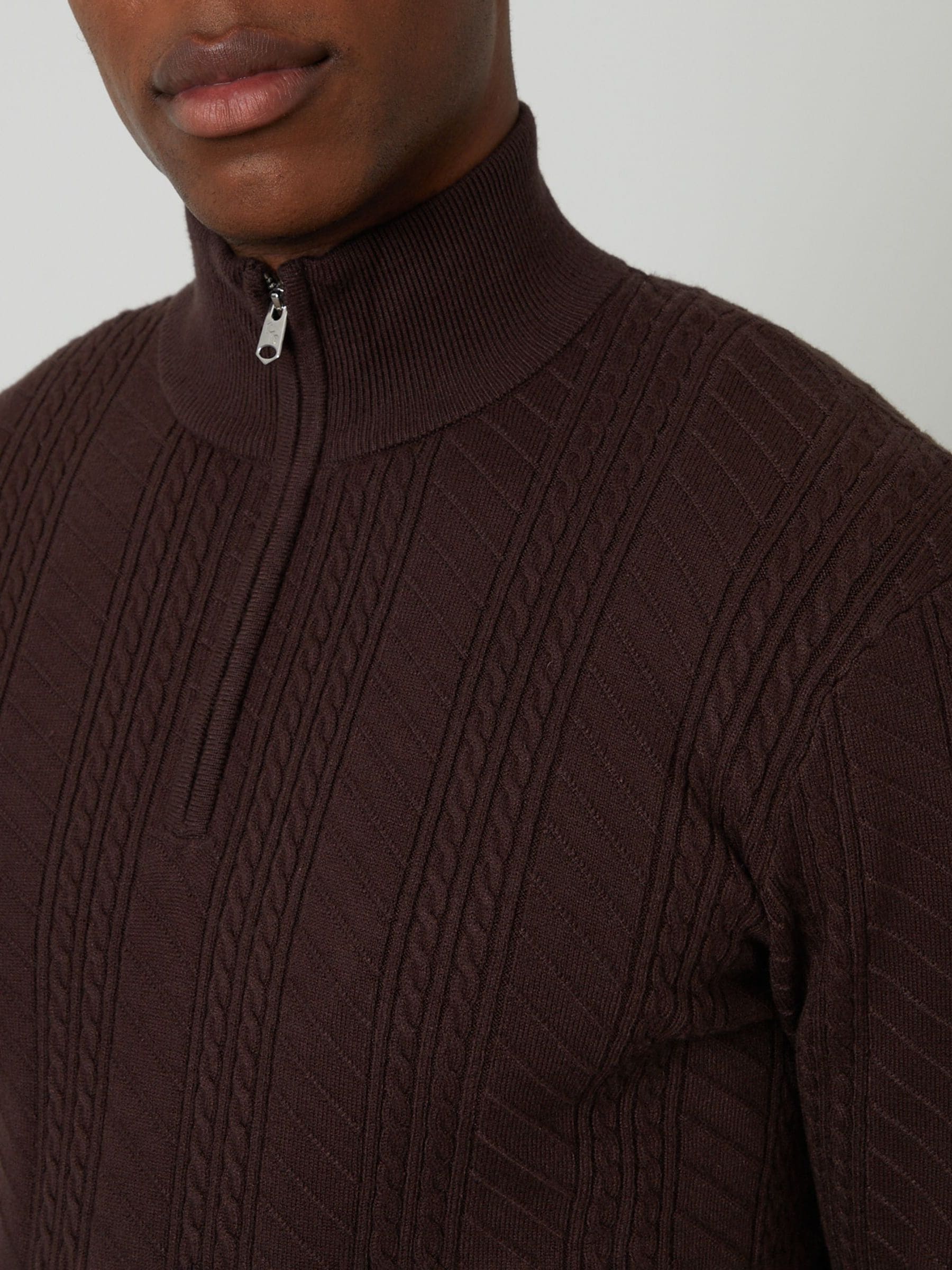 Bruin - Threadbare Cable Knit Quarter Zip Jumper