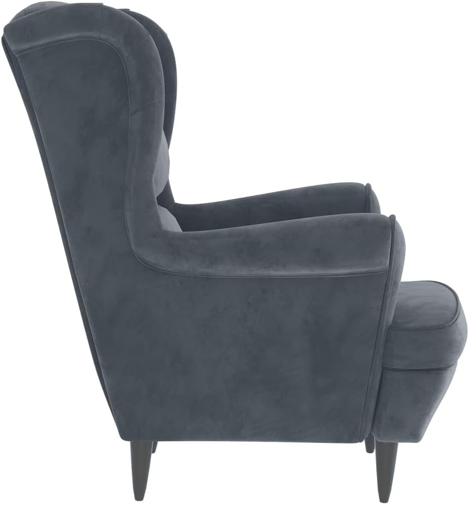 vidaXL Ohrensessel mit Hocker Armlehnen Fernsehsessel Polstersessel Loungesessel Wohnzimmersessel TV Sessel Ruhesessel Relaxsessel Dunkelgrau Samt