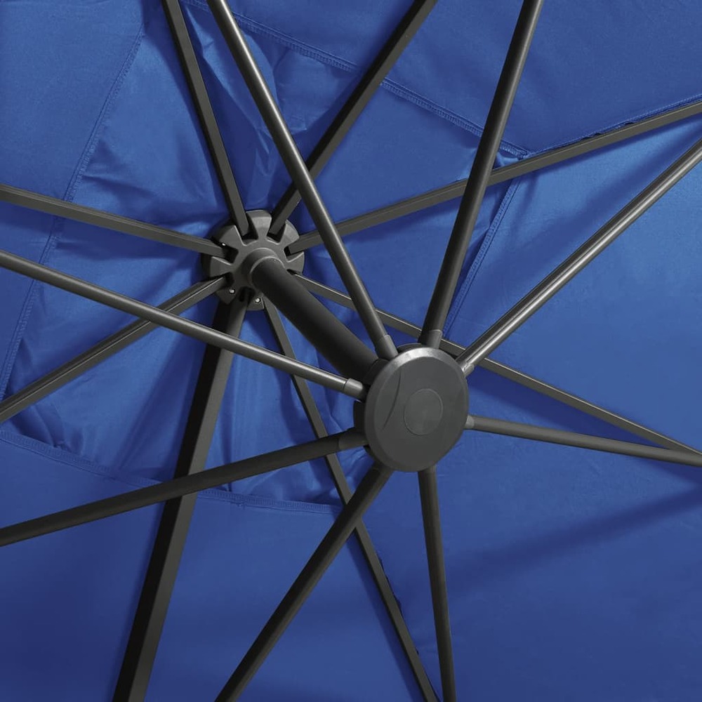 Parasol meuble de jardin déporté avec mât et lumières led 300 cm bleu azur