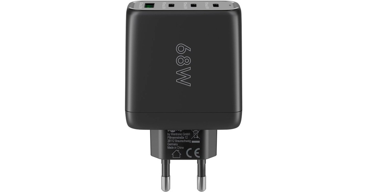 goobayUSB-C PD GaN multipoort snellader (68 W)  (Zwart, 3x USB-C, 1x USB-A, Power Delivery, QuickCharge)