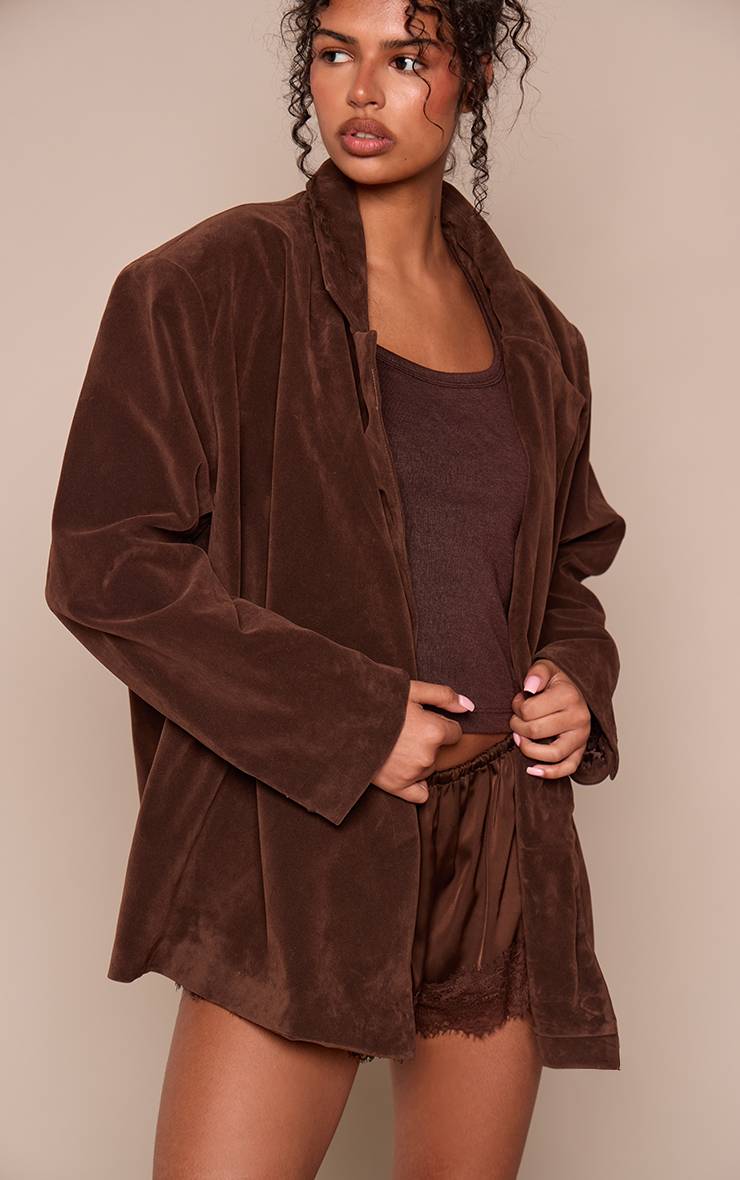 Chocolat Blazer Boxy Asymétrique En Synthétique