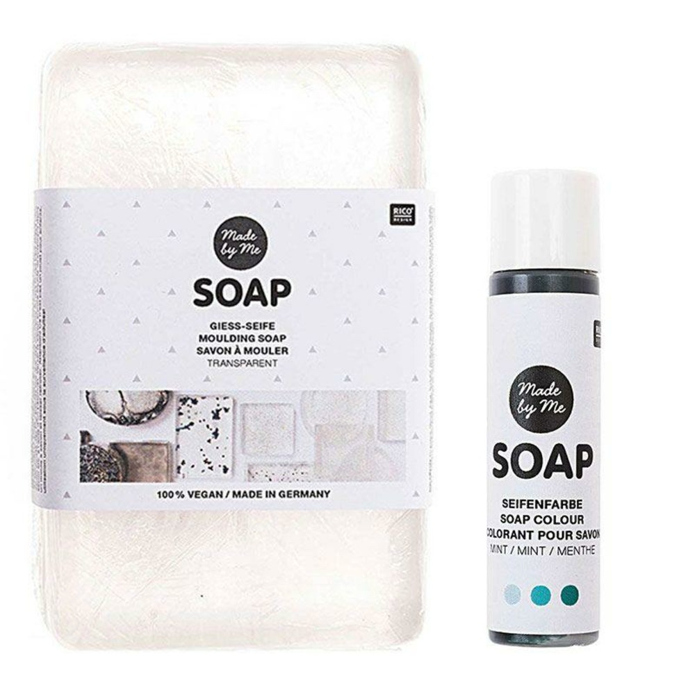 Savon à mouler transparent vegan 250 g + colorant bleu menthe