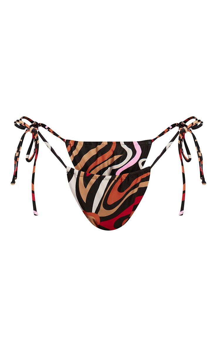 Marron Bas De Bikini À Imprimé Flou Avec Liens Sur Les Côtés