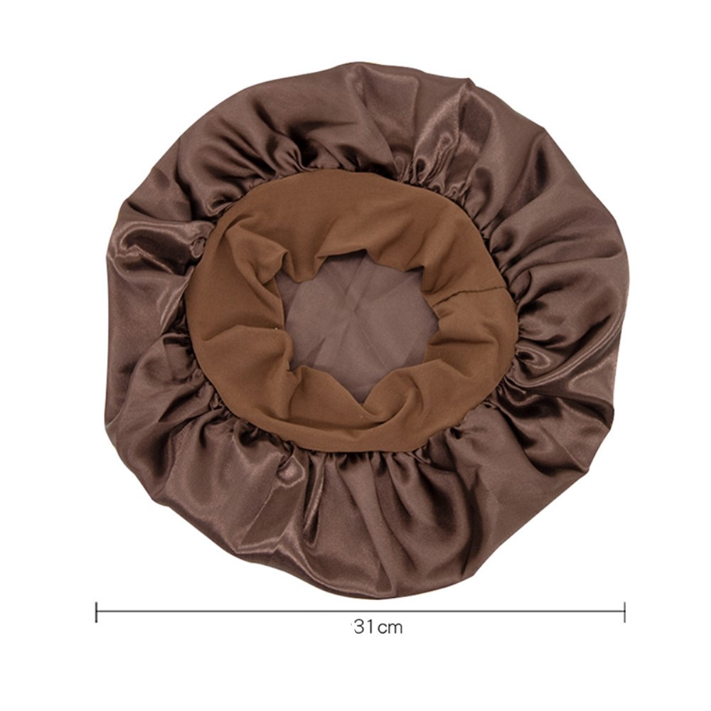 (Ø22cm) Elastische Satin Nachtmütze Haar Schlafmütze Bonnet - Schwarz