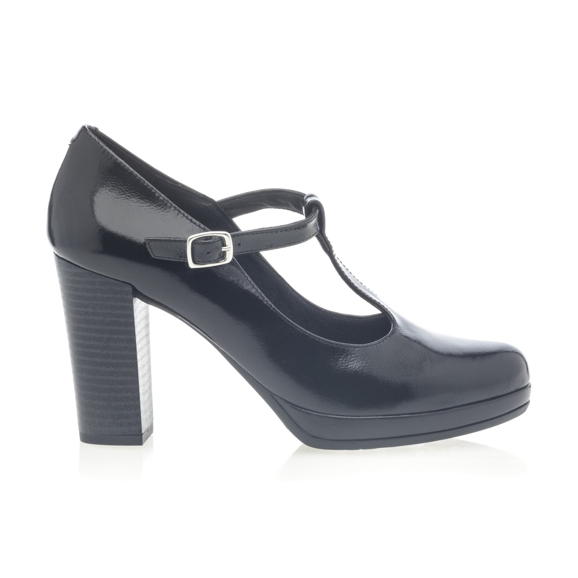 Babies à talon Femme en cuir noir vernis