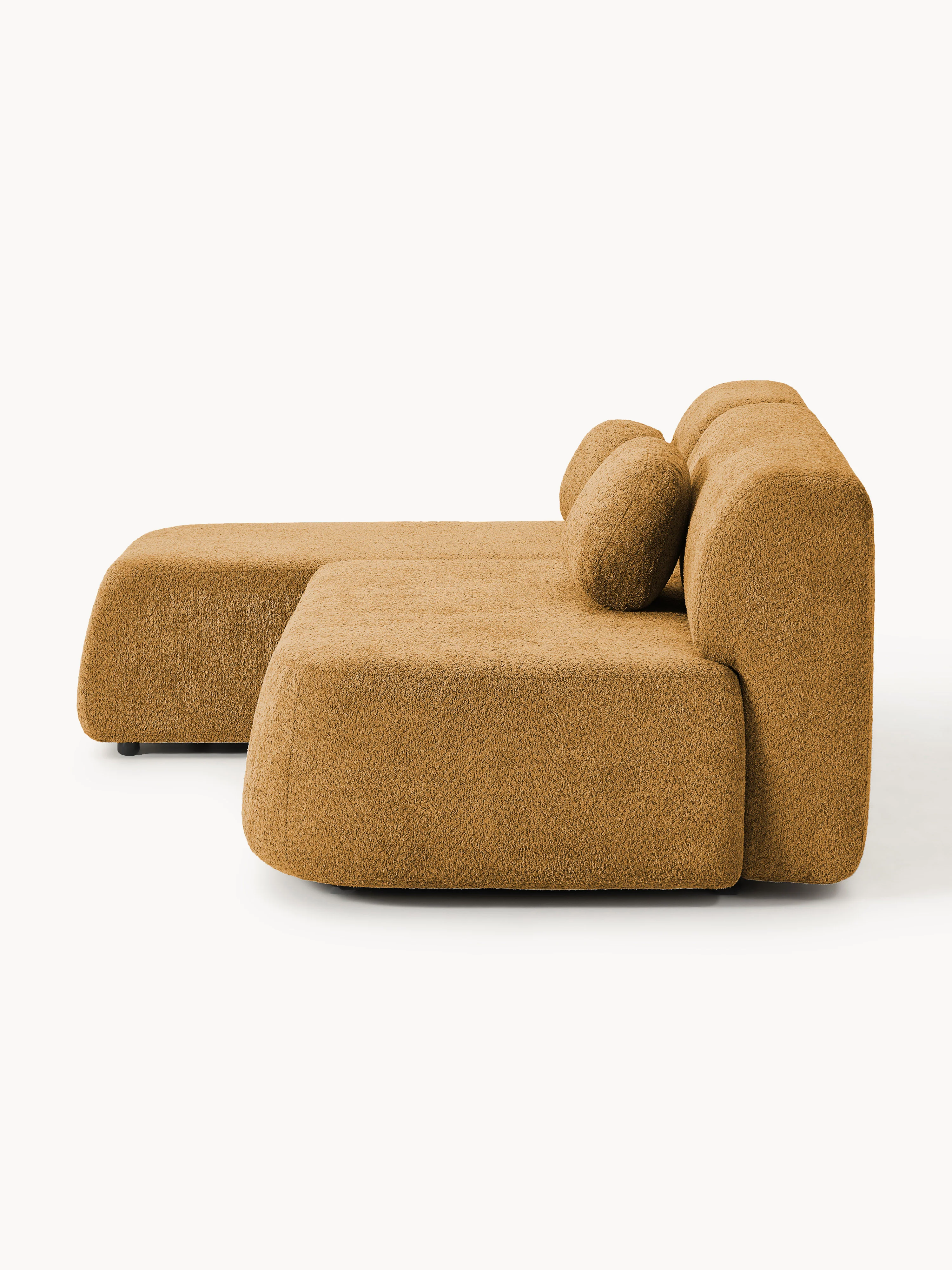 Hoekbankbed Pao van teddy-bouclé met opbergruimte