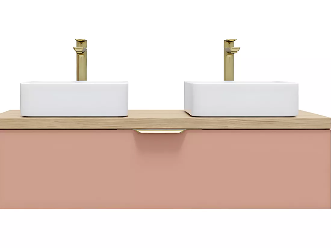 Meuble de salle de bain suspendu 2 vasques à poser 120cm 1 tiroir Abricot - Venice