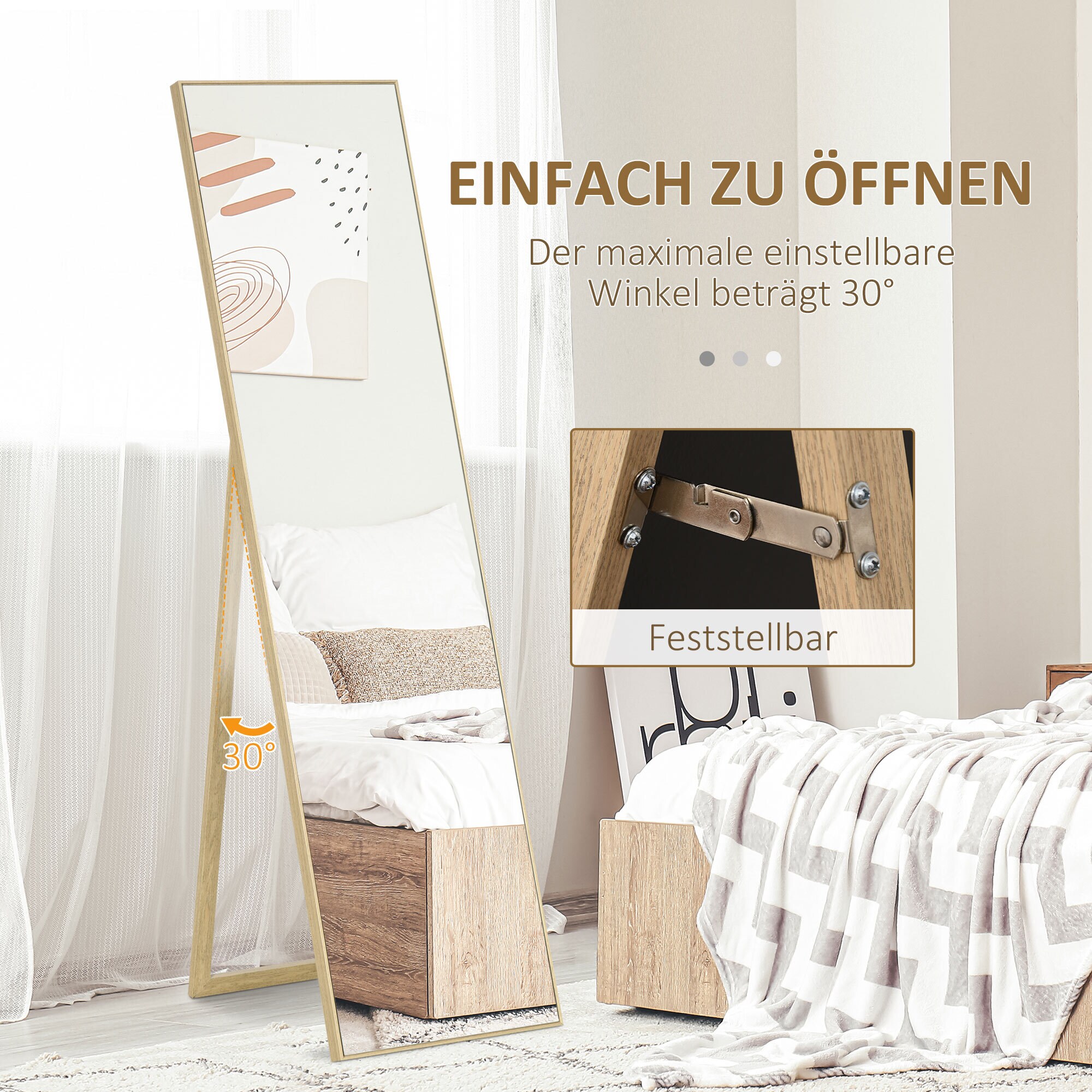 HOMCOM Ankleidespiegel mit Holzmaserung natur 40L x 35B x 147H cm