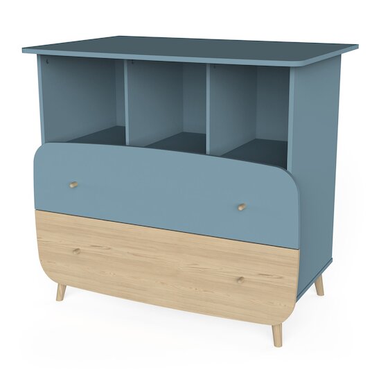 Firmiana Commode 2 Tiroirs + 3 niches   Bleu Orage / Bois Naturel        de               CBA Meubles