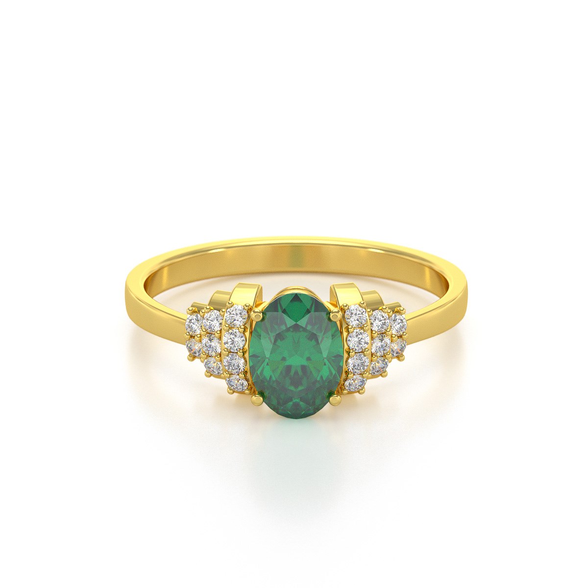 Bague ADEN Or 585 Jaune Emeraude et diamants 2.24grs