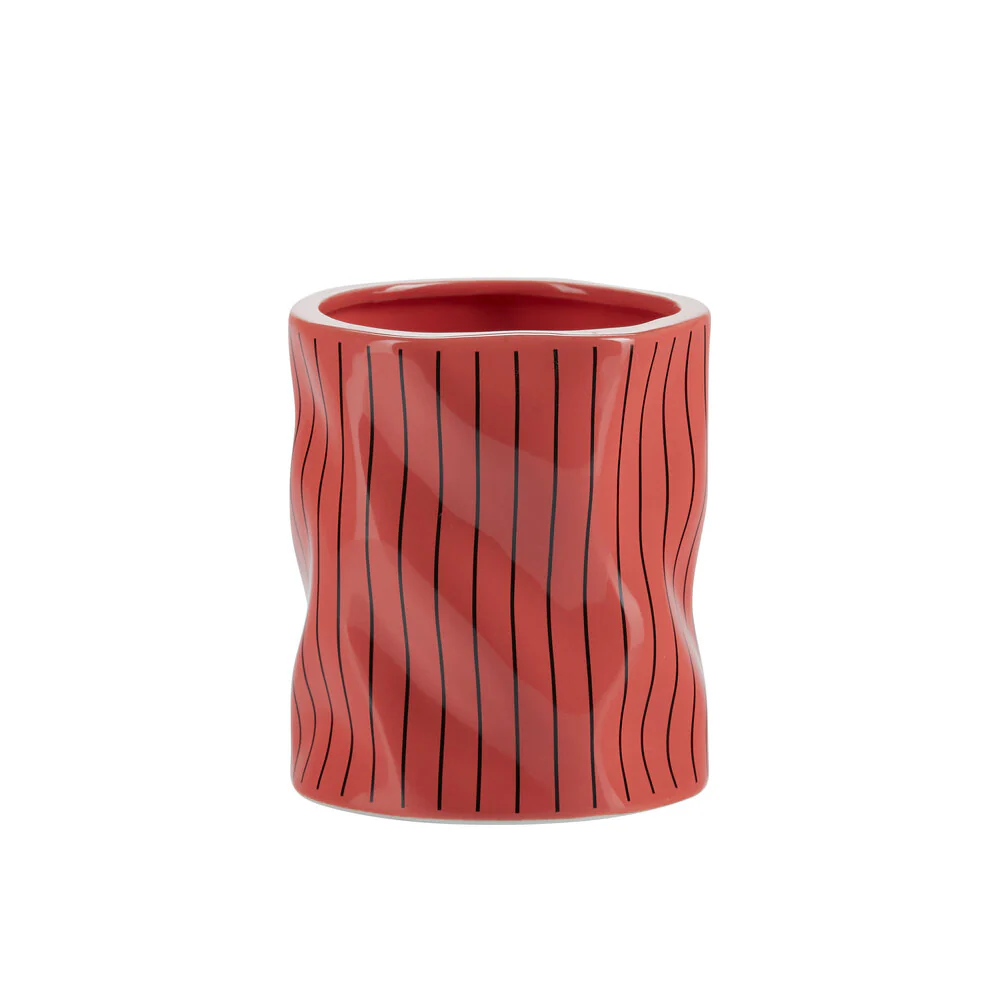 Bahne Interior  Stribet urtepotteskjuler, koral - Ø12 cm.