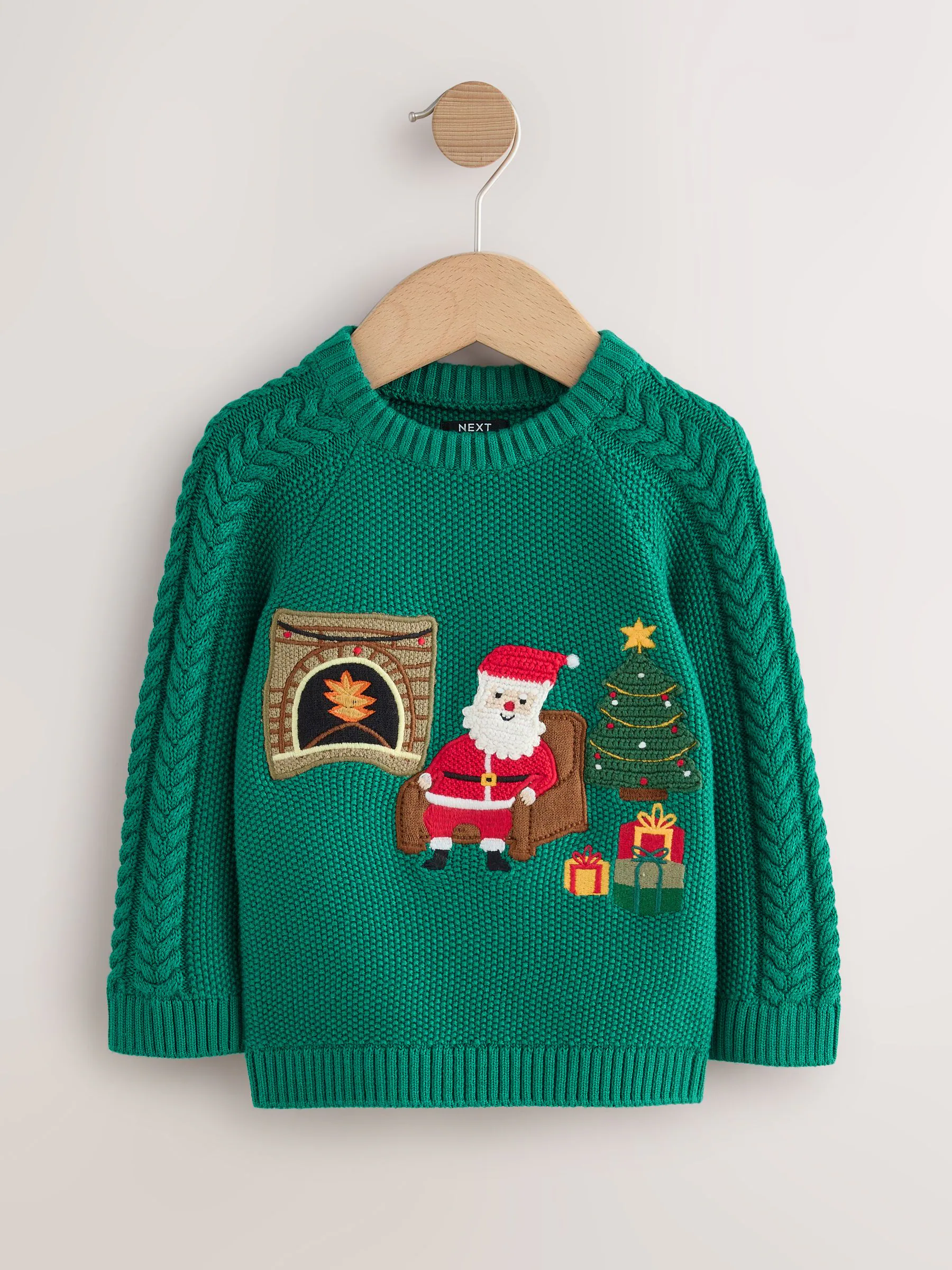 Groen met kerstmanprint - Gebreide kersttrui (3 mnd-7 jr)