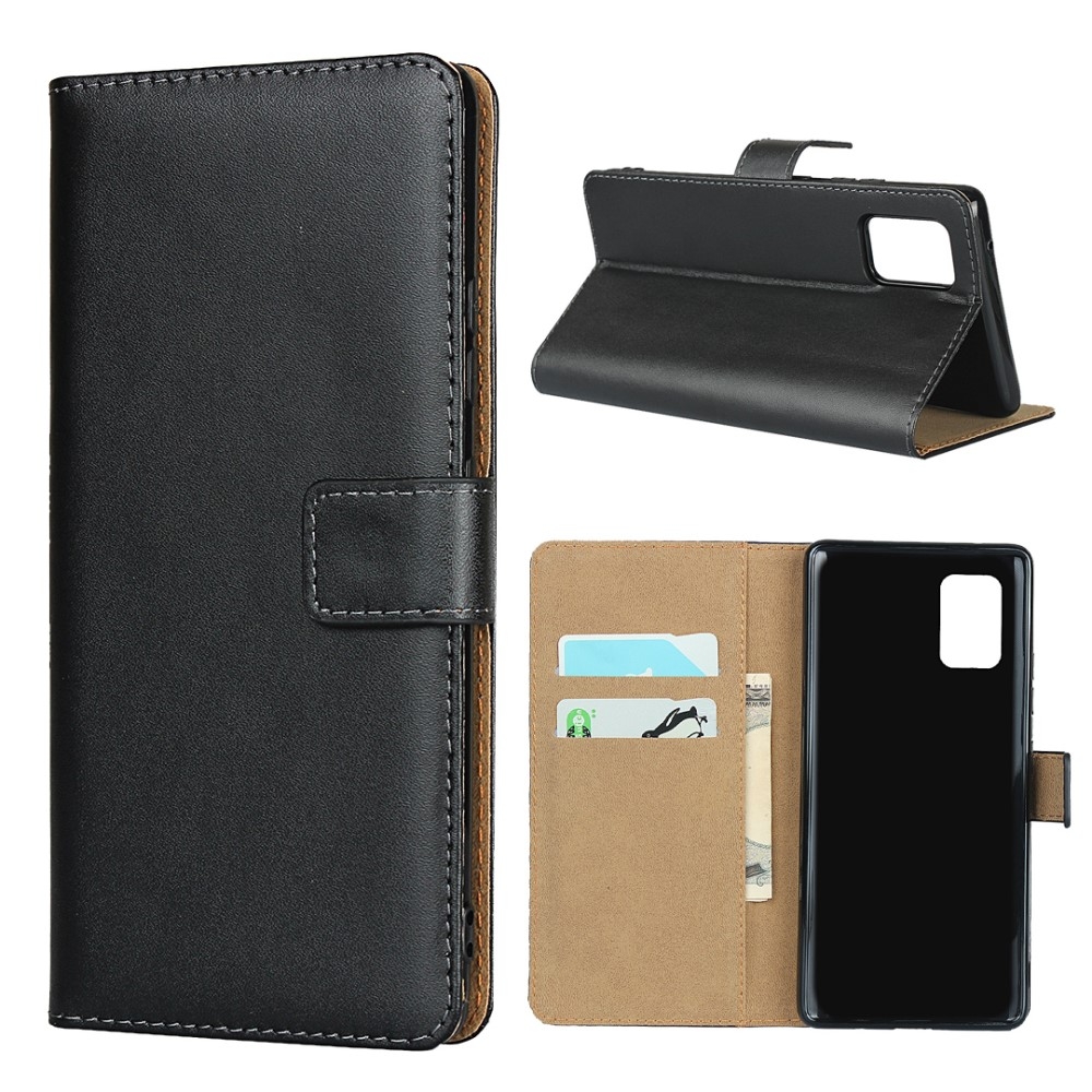 Samsung Galaxy A51 5G Echtleder Tasche Flip Cover mit Kartenfächer - Schwarz
