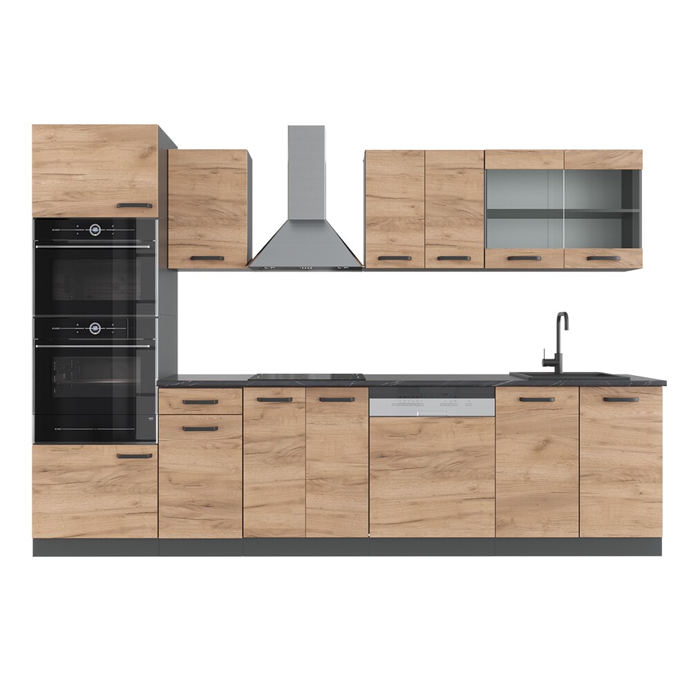 VICCO KÜCHE R-LINE 300 CM KÜCHENZEILE KÜCHENBLOCK EINBAUKÜCHE ANTHRAZIT EICHE