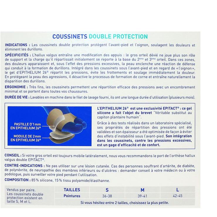 2 coussinets double protection Hallux Valgus et douleurs plantaires taille S