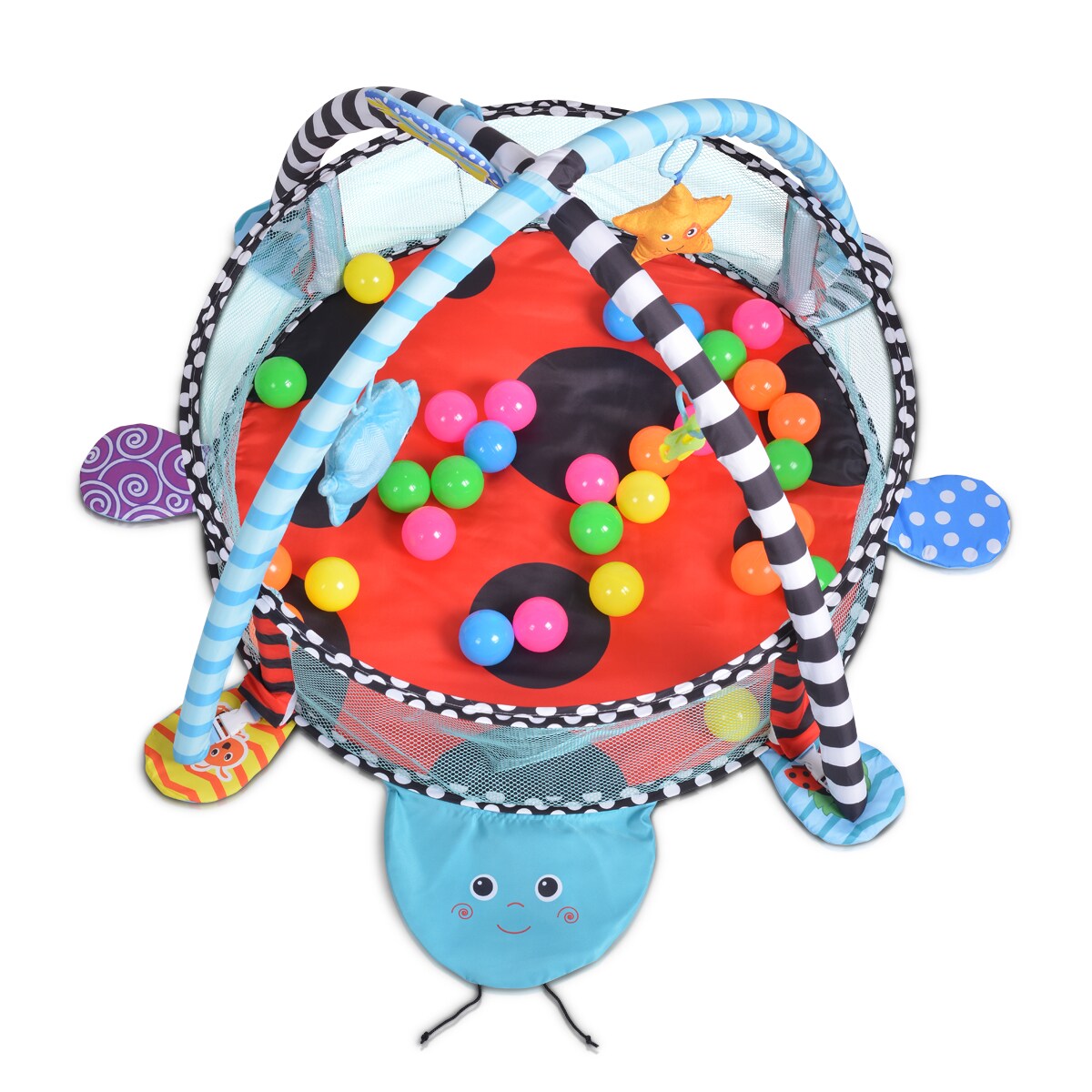 Cangaroo Spielbogen Ladyfly 2 in 1 Krabbeldecke, Bällebad, 30 Bälle, Stofftiere blau