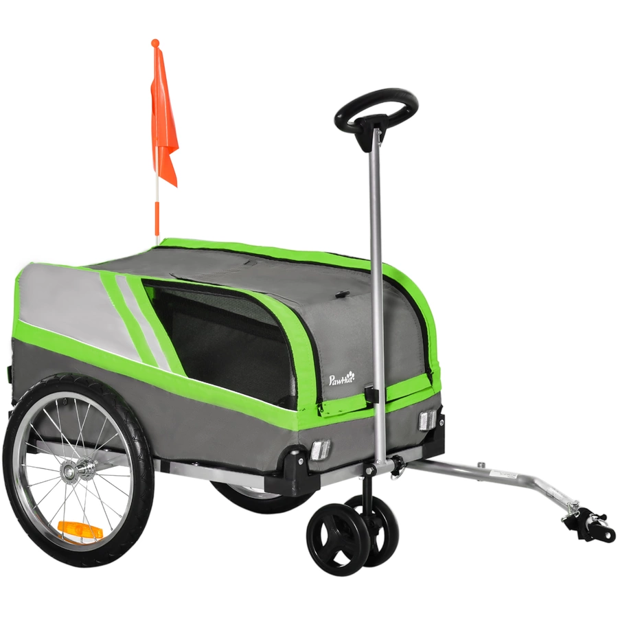 PawHut Hundeanhänger 2 in 1 Trolley grün, grau, silber