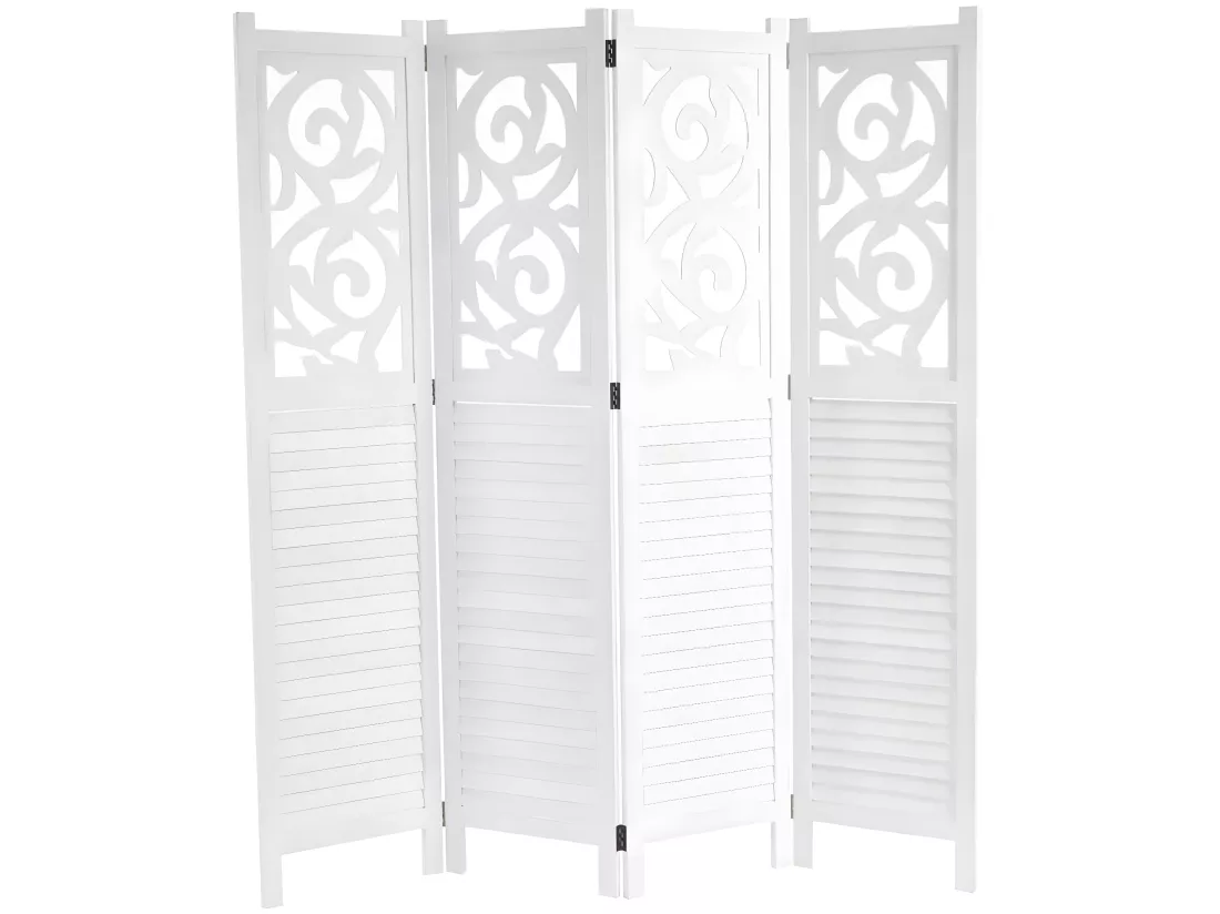 Paravent 4 panneaux en bois blanche 161 x 2 x 170 cm PAR04035