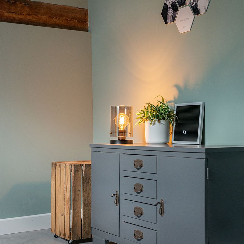 Design tafellamp zwart met smoke glas - Dome