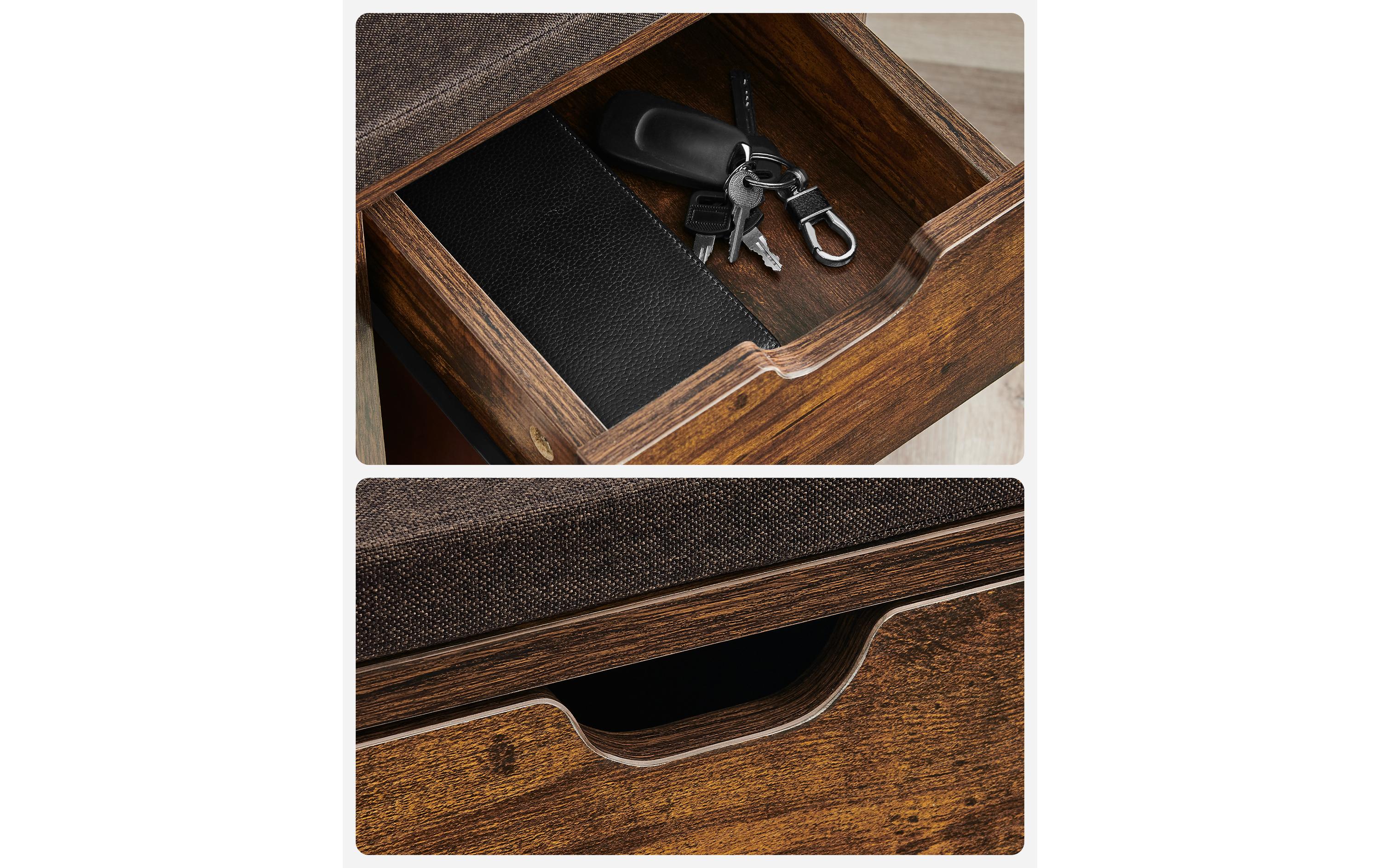 Schuhschrank mit Polster 104 x 48 cm, BraunSchuhregal mit Sitzfläche
