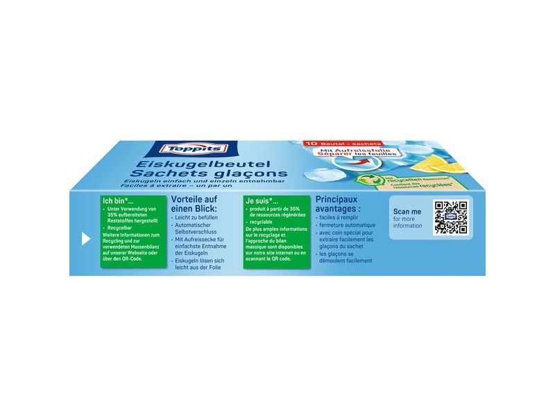 Toppits Eiswürfelbeutel 10 Stück, Blau/Transparent Eiskugelbeutel mit automatischem Selbstverschluss