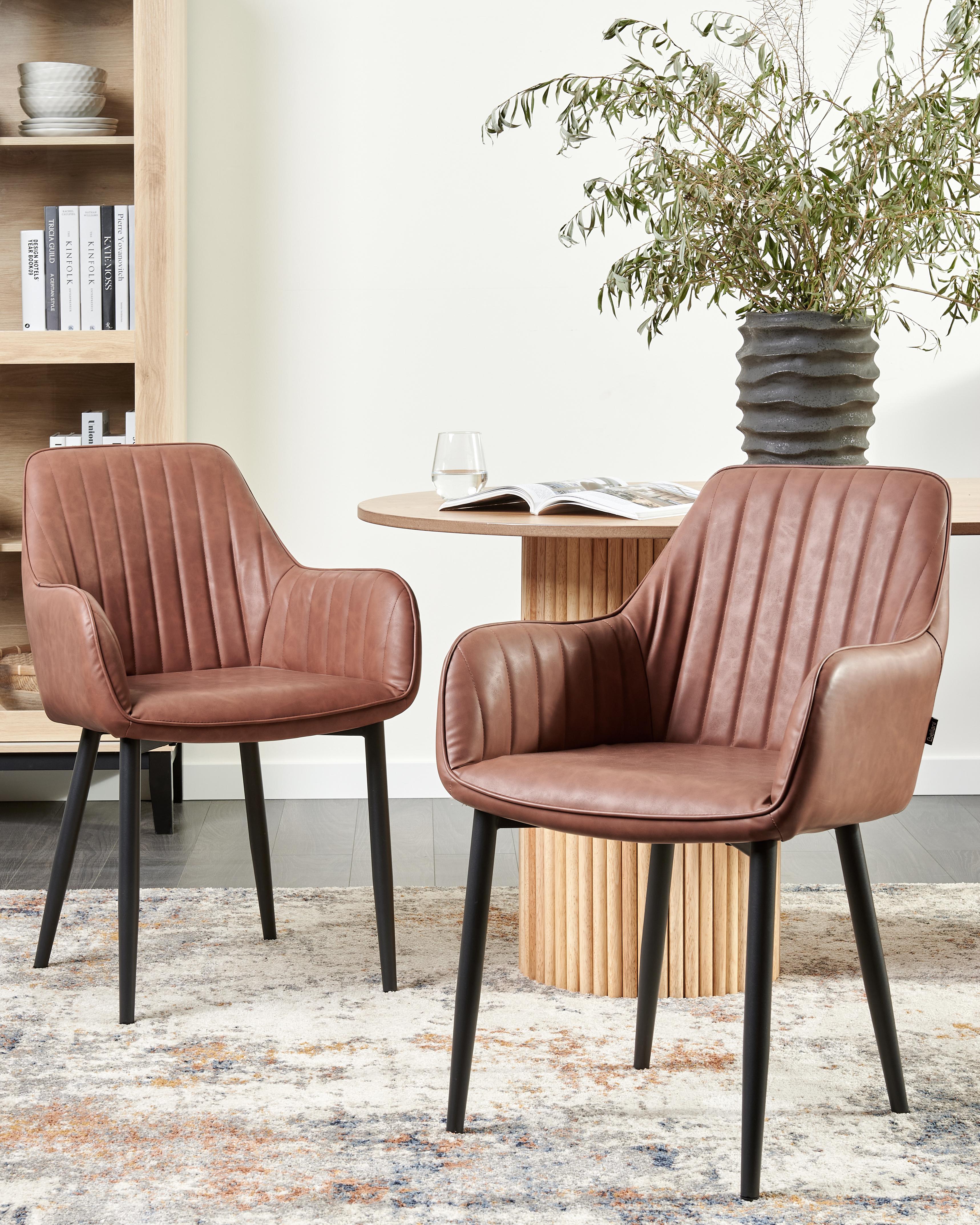 Set van 2 eetkamerstoelen WELLSTON Kunstleer Bruin