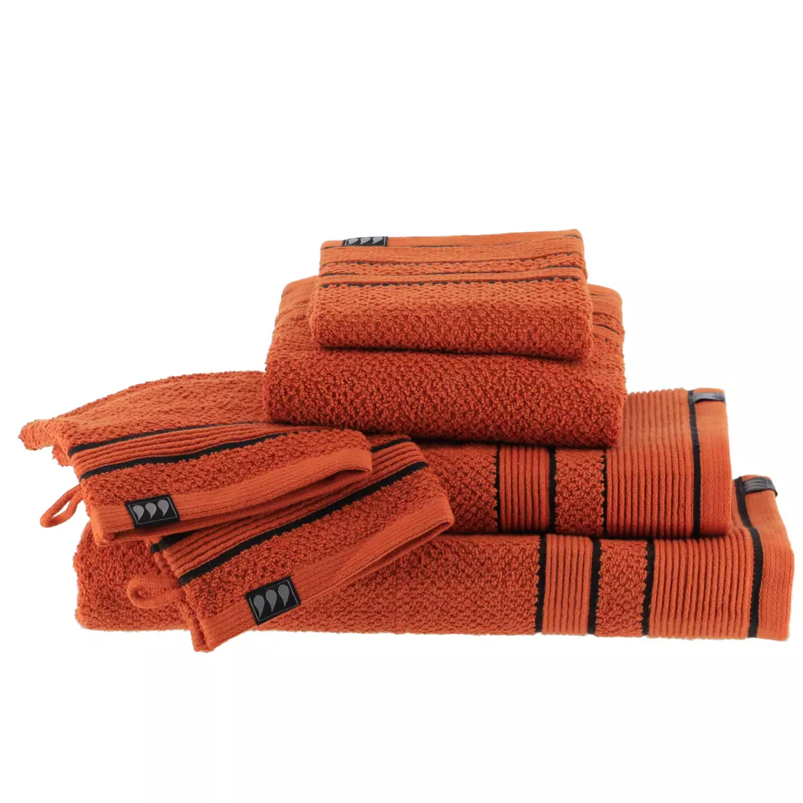 Serviette de bain coton (30 x 50 cm) Black Line Terracotta / noir