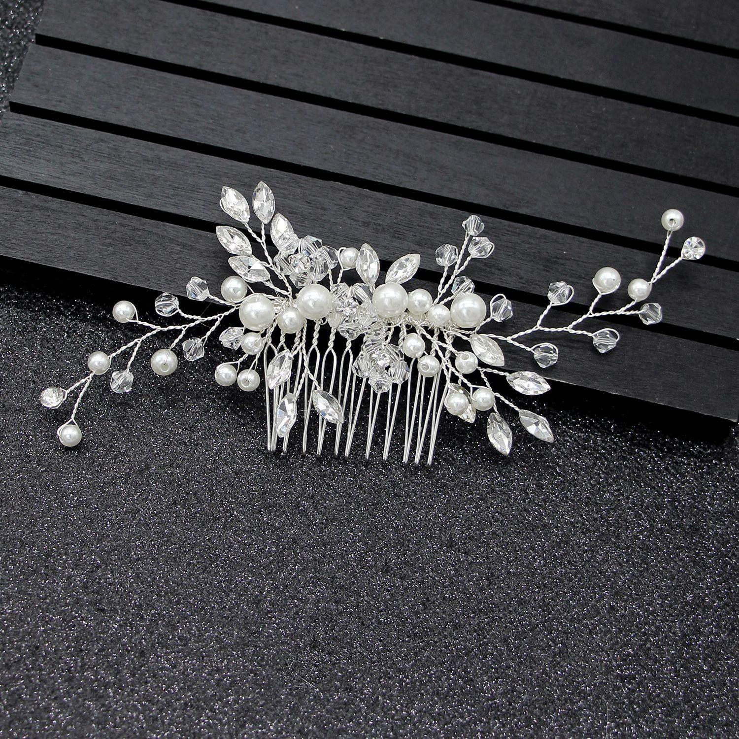 Haarnadel Braut Haarschmuck Hochsteckfrisur Strass Kamm für Hochzeit - Silber / Weiss