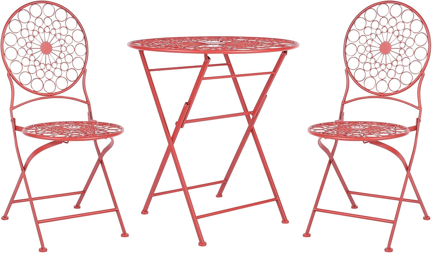 Beliani Garten Bistro Set Tisch mit 2 Stühlen zusammenklappbar Metall Provence Stil Rot Scario