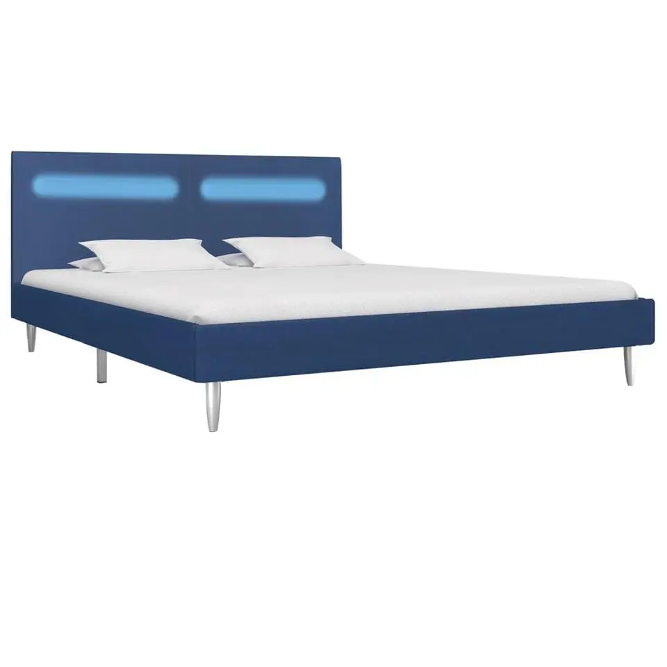 vidaXL - Tweepersoonbed met LED - Blauw - Stof - 160x200 cm
