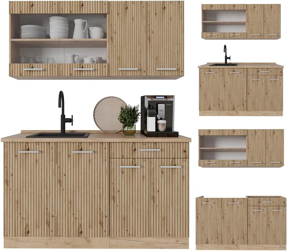 Vicco Singleküche R-Line, Artisan-Eiche/Goldkraft Eiche, 140 cm ohne Arbeitsplatte