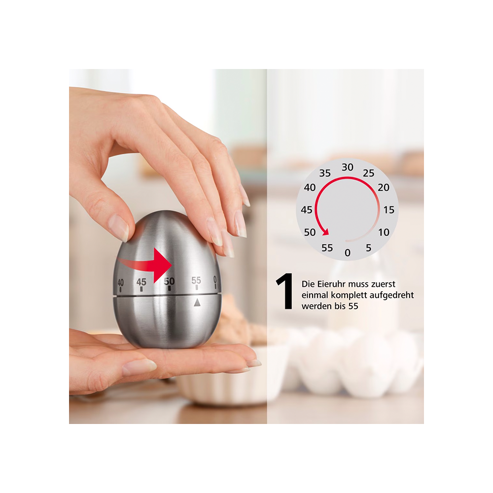 (75x60mm) Edelstahl Küchenwecker Timer Eieruhr 59 Minuten mit Alarm (00095302) - Silber