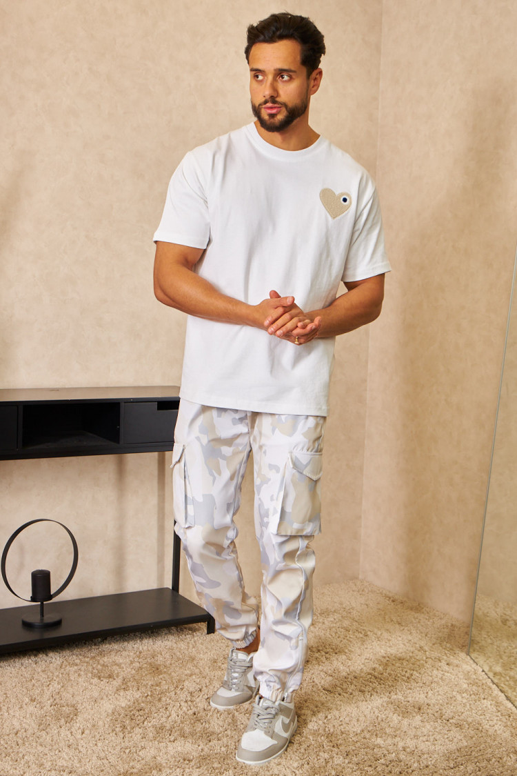Pantalon de jogging fluide cargo camouflage beige